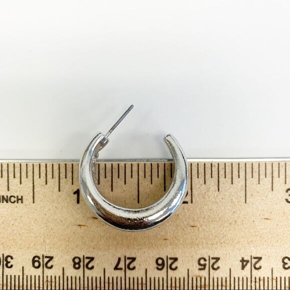 Silver Textured Metal Double Hoop Huggies - Picture 5 of 5